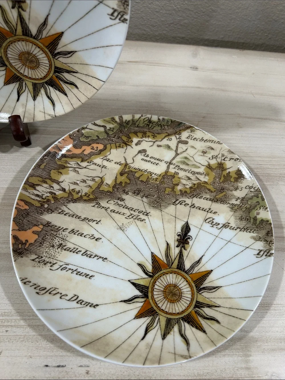 Pottery Barn-Coastal Curiosity Plate- Fall Colors/Compass Rose